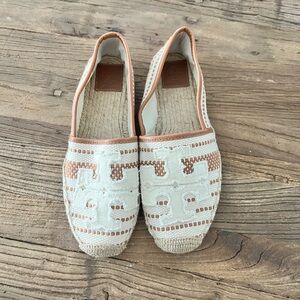 Tory Burch Shaw Cream & Brown Espadrille Flats Slip On Shoes Women Size 10